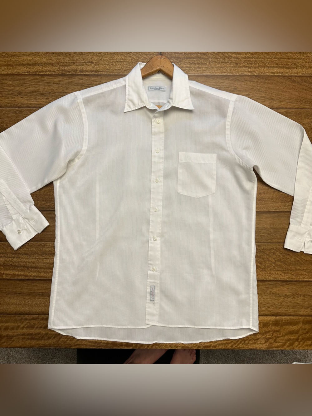 Vintage 70s Christian Dior Chemises White Striped Dress Shirt CD Logo 16 32/33